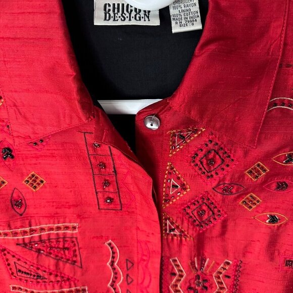 Chicos Design Vintage Silk Beaded Embroidered Art To Wear Jacket Size XS (0) Red - Picture 5 of 12